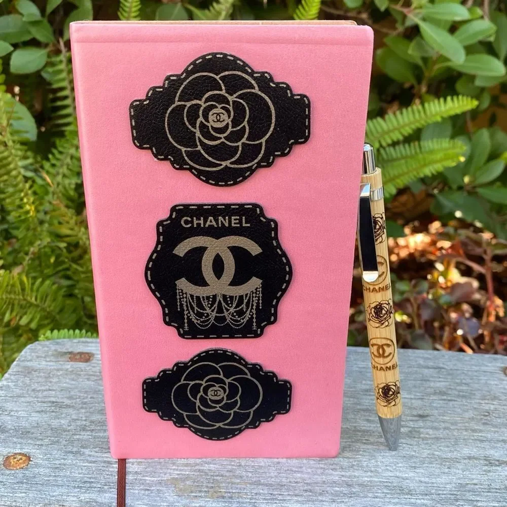 New Handmade Laser Engraved Pink Notebook/Daily Planner & Bamboo Pen Designer